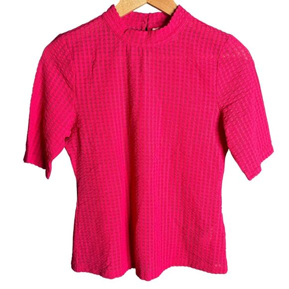 Anthropologie Maeve Sheer Mesh Mock Neck Top Pink Rose Size M - Picture 5 of 7